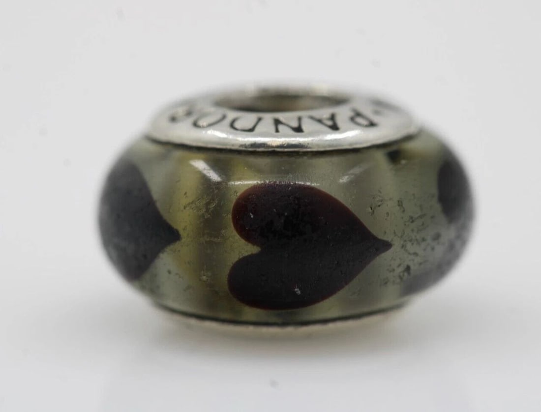 AUTHENTIC PANDORA STERLING CLEAR LOVE WITH BLACK HEARTS MURANO CHARM #790665FZ (1 of 2)
