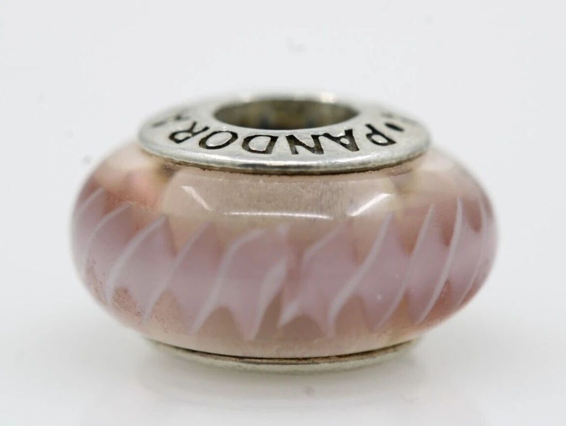 AUTHENTIC PANDORA STERLING SILVER MURANO GLASS PINK ZIG ZAG BEAD CHARM 790620 (1 of 2)