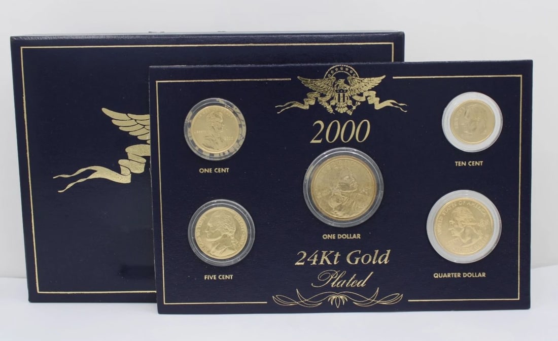2000 24K GOLD PLATED 5 PIECE UNCIRCULATED COIN SET W/ BOX (1 of 2)
