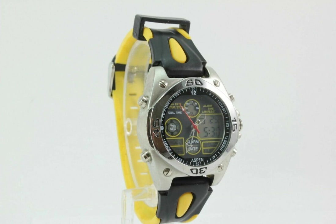 ASPEN DIGITAL DIAL BLACK & YELLOW RUBBER BAND MENS WATCH US-JADAG (1 of 2)