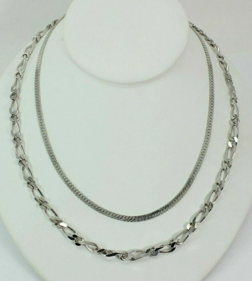 MONET SET OF 2 HERRING BONE SILVER TONE 26" FIGARO SILVER TONE 24" NECKLACES FS! (1 of 2)