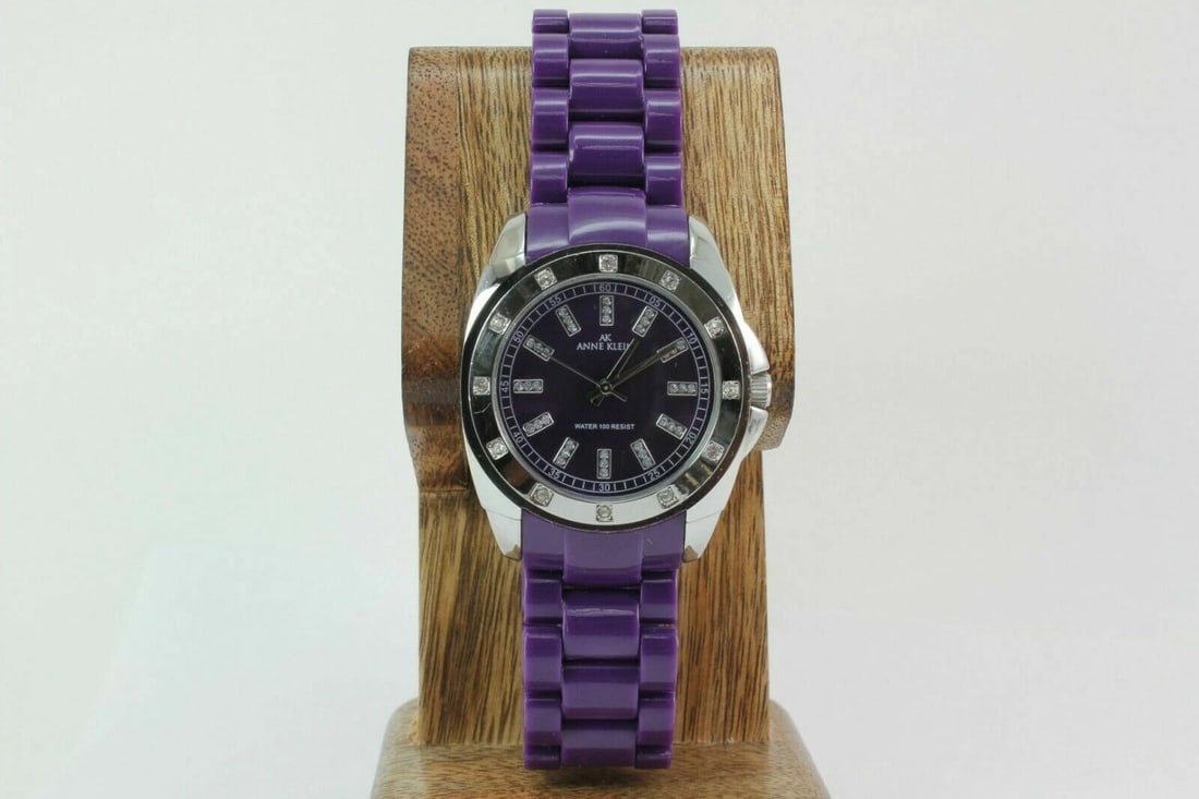 ANNE KLEIN 10/9179 PRPR CRYSTAL ACCENTS PURPLE STAINLESS STEEL WATCH (1 of 2)