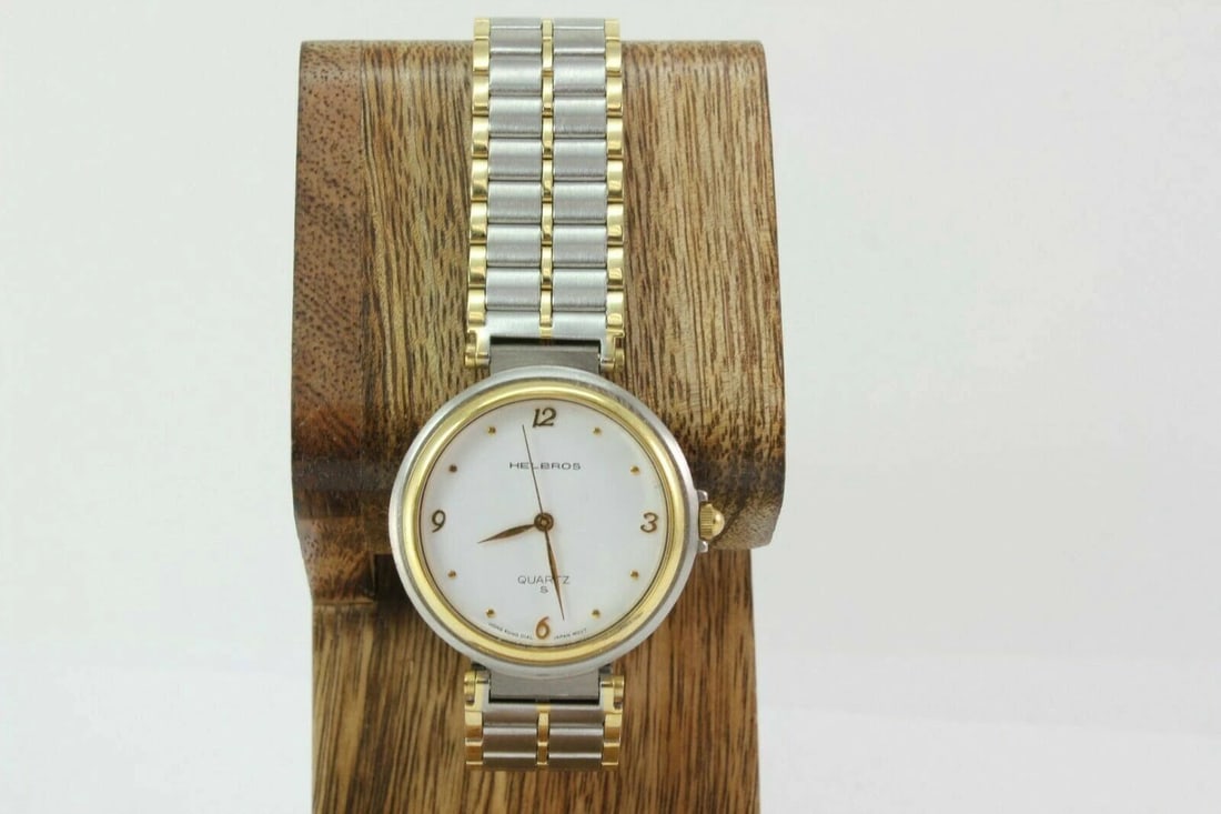HELBROS WHITE DIAL GOLD BEZEL TWO TONE STAINLESS STEEL WATCH 51483CY481C (1 of 2)