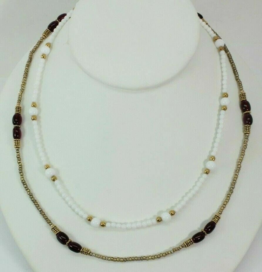 NAPIER SET OF 2 WHITE/ GOLD BEAD NECKLACE 24" & GOLD/ PURPLE BEADED 42" NECKLACE (1 of 2)