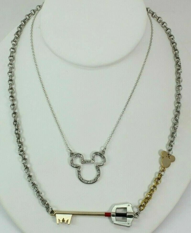 DISNEY LOT OF 2 KEYS TO KINGDOM 27" MICKEY RHINESTONE SILHOUETTE 17" NECKLACES! (1 of 2)