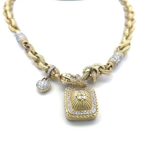 1.80 CARAT ROUND BRILLIANT DIAMOND 12-16MM CITRINE 18K YG CHARM NECKLACE (1 of 1)