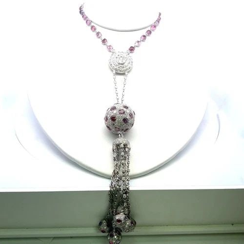 20.00 CARAT DIAMOND 20.00 CARAT SAPPHIRE 18K WHITE GOLD DANGLING NECKLACE: 20.00 CARAT DIAMOND 20.00 CARAT SAPPHIRE 18K WHITE GOLD DANGLING NECKLACE PRODUCT DESCRIPTION Title: 20.00 Carat Round Brilliant I I1 Diamond 20.00 Carat Round Brilliant Sapphire 18 Karat White Gold D