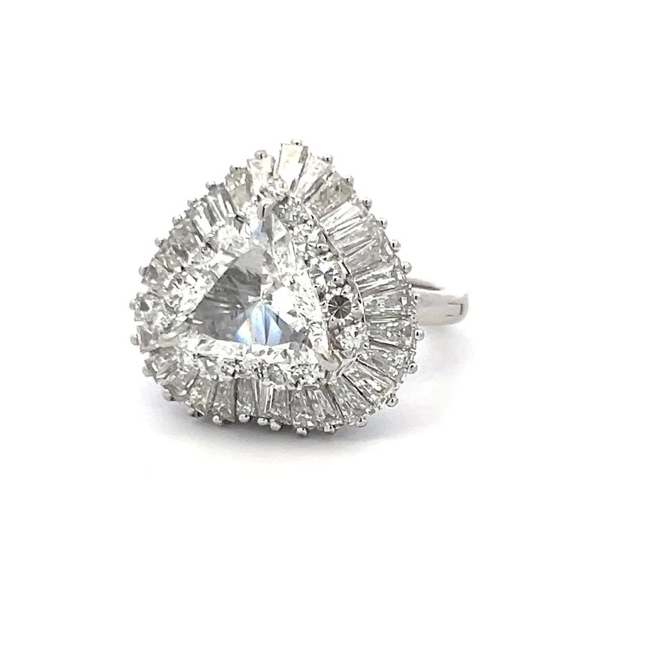 4.75 CARAT TAPERED BAGUETTE AND TRIANGULAR DIAMOND PLATINUM BALLERINA RING: 4.75 CARAT TAPERED BAGUETTE AND TRIANGULAR DIAMOND PLATINUM BALLERINA RING Title: 4.75 Carat Tapered Baguette Shape G SI1 and Triangular Shape G SI1 Diamond Platinum Ballerina Ring Style: Ballerina Me