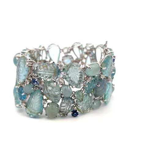 VINTAGE 18K WG LINK BRACELET WITH 3.75 CARAT SAPPHIRES & 4.1-19.6 MM QUARTZ (1 of 2)