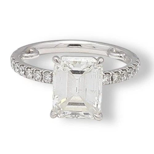 3.46 CARAT EMERALD CUT AND ROUND BRILLIANT DIAMOND PLATINUM ENGAGEMENT RING (1 of 2)