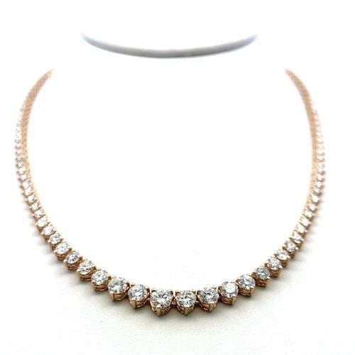 12.82 CARAT F VS DIAMOND RIVIERA NECKLACE 14K GOLD GRADUATED TENNIS STYLE: 12.82 CARAT F VS DIAMOND RIVIERA NECKLACE 14K GOLD GRADUATED TENNIS STYLE Title: This stunning Riviera necklace is crafted in rich 14 karat gold and showcases a total of 12.82 carats of round brillian
