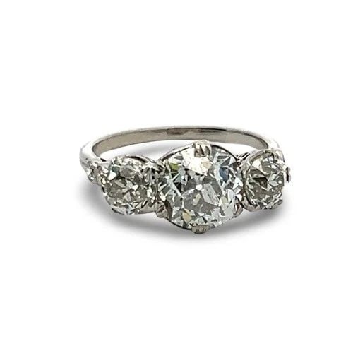 3.75 CARAT OLD EUROPEAN CUT I-H-F SI1 DIAMOND PLATINUM THREE-STONE RING (1 of 2)