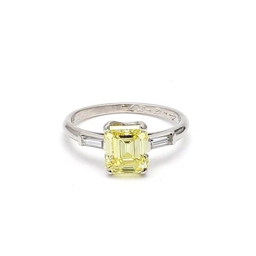 2.16 CARAT EMERALD CUT FANCY INTENSE YELLOW-SI2 DIAMOND PLATINUM RING (1 of 2)