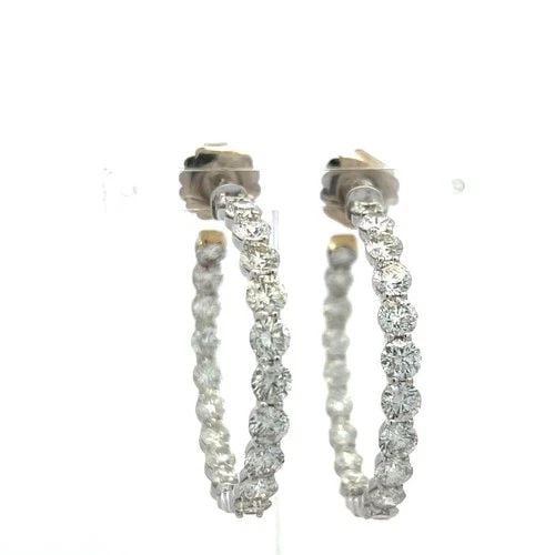 VINTAGE 14K WHITE GOLD HOOP EARRINGS WITH 11 CARAT ROUND H-VS DIAMONDS 1.5 INCH (1 of 2)