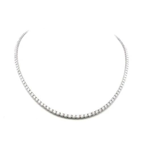 18K WHITE GOLD TENNIS NECKLACE WITH 9.72 CARAT ROUND G-VS DIAMONDS: 18K WHITE GOLD TENNIS NECKLACE WITH 9.72 CARAT ROUND G-VS DIAMONDS Detailed Description: Elevate your style game with this dazzling tennis necklace, featuring 9.72 carats of round brilliant diamonds. 
