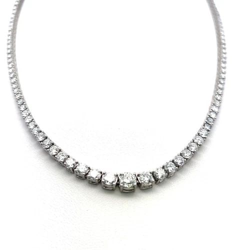 11.22 CARAT ROUND BRILLIANT DIAMOND 14 KARAT WHITE GOLD RIVIERA NECKLACE (1 of 2)