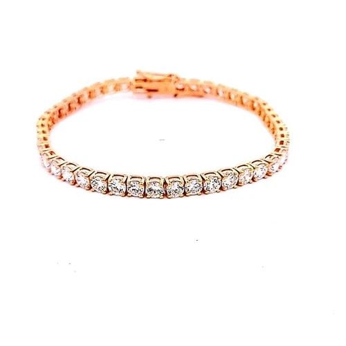 8.94CT ROUND BRILLIANT DIAMOND TENNIS BRACELET IN 14K ROSE GOLD: 8.94CT ROUND BRILLIANT DIAMOND TENNIS BRACELET IN 14K ROSE GOLD Title: This stunning tennis bracelet features 8.94 carats of round brilliant diamonds, each hand-set in sleek 14K rose gold. The warm, r