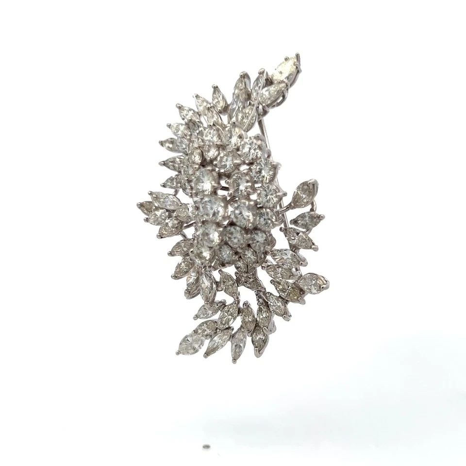 15.00 CARAT MARQUIS ROUND AND PEAR SHAPE DIAMOND PLATINUM PIN BROOCH (1 of 1)
