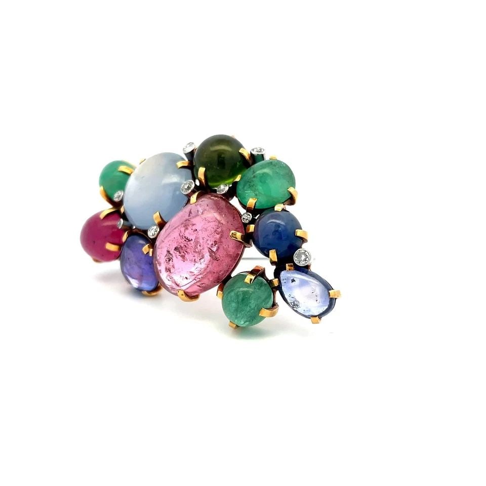 SEAMAN SCHEPPS 18K YG PIN BROOCH WITH 0.45 CT ROUND F VS DIAMONDS AND MULTI-GEMS (1 of 1)