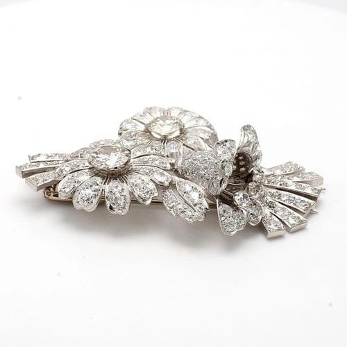 18K WG PLATINUM FLOWER PIN BROOCH WITH 7.25 CT ROUND & OLD EUROPEAN DIAMONDS GIA: 18K WG PLATINUM FLOWER PIN BROOCH WITH 7.25 CT ROUND & OLD EUROPEAN DIAMONDS GIA 18K WG PLATINUM FLOWER PIN BROOCH WITH 7.25 CT ROUND & OLD EUROPEAN DIAMONDS GIA PRODUCT DESCRIPTION Video: Video Link 