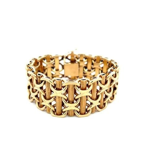 VINTAGE FANCY 14 KARAT YELLOW GOLD WIDE X-LINK BRACELET 84.6 GRAMS (1 of 2)
