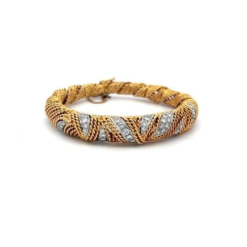 1.00 CARAT ROUND BRILLIANT DIAMOND 18K YELLOW GOLD TEXTURED BANGLE BRACELET (1 of 1)