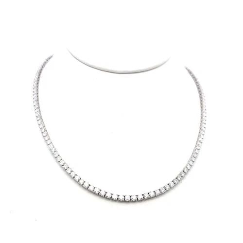 VINTAGE 18K WHITE GOLD TENNIS NECKLACE WITH 10.24 CARAT ROUND H-VS DIAMONDS: VINTAGE 18K WHITE GOLD TENNIS NECKLACE WITH 10.24 CARAT ROUND H-VS DIAMONDS Detailed Description: 18K White Gold Diamond Tennis Necklace, 10.24 Carat, H VS Round DESCRIPTION: Indulge in the timeless e