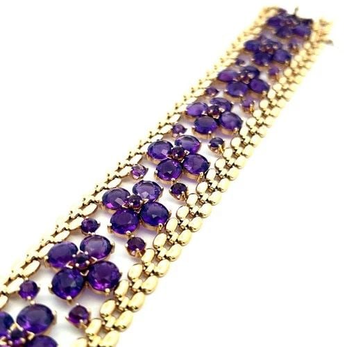 VINTAGE 14K YELLOW GOLD LINK BRACELET WITH 48.15 CARAT AMETHYSTS 65.2 GRAMS (1 of 2)