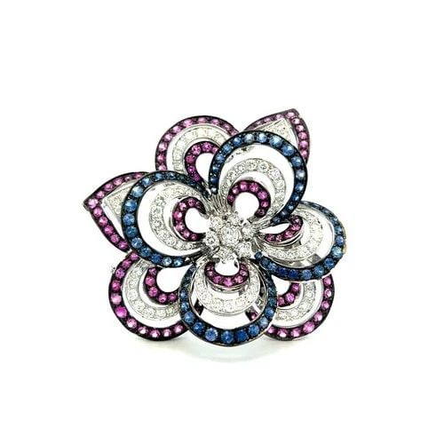 VINTAGE 18K WG PIN BROOCH WITH 4.5 CARAT ROUND DIAMONDS & 7.25 CARAT SAPPHIRES (1 of 2)