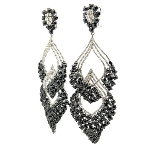 25.91 CARAT BLACK DIAMOND 18K WHITE GOLD DANGLING EARRINGS DANGLE/DROP (1 of 2)
