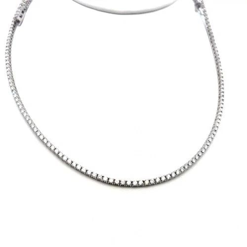 VINTAGE 18 KARAT WHITE GOLD TENNIS NECKLACE WITH 9 CARAT ROUND H-VS DIAMONDS: VINTAGE 18 KARAT WHITE GOLD TENNIS NECKLACE WITH 9 CARAT ROUND H-VS DIAMONDS VINTAGE 18 KARAT WHITE GOLD TENNIS NECKLACE WITH 9 CARAT ROUND H-VS DIAMONDS PRODUCT DESCRIPTION Video: Video Link Detailed