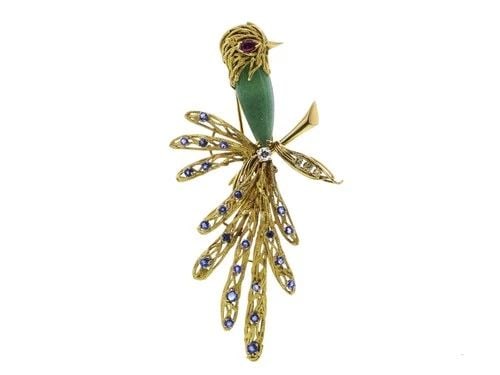6.50 CARAT JADE 1.38 CARAT SAPPHIRE 0.35 CARAT DIAMOND RUBY 18K YELLOW GOLD PIN: 6.50 CARAT JADE 1.38 CARAT SAPPHIRE 0.35 CARAT DIAMOND RUBY 18K YELLOW GOLD PIN PRODUCT DESCRIPTION Title: 6.50 Carat Pear Shape Jade 1.38 Carat Round Brilliant Sapphire 0.35 Carat Round Brilliant H S