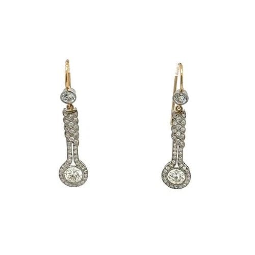 3.22 CARAT OLD EUROPEAN CUT GIA DIAMOND PLATINUM DANGLING EARRING: 3.22 CARAT OLD EUROPEAN CUT GIA DIAMOND PLATINUM DANGLING EARRING PRODUCT DESCRIPTION Title: 3.22 Carat Circular Brilliant Cut L VS1 and Old European Cut L VS1 Diamond Platinum Dangling Earrings Style