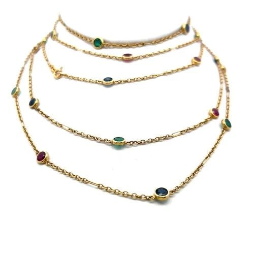 3.50 CARAT EMERALD 3.50 CARAT RUBY 3.50 CARAT SAPPHIRE 18K YG LINK NECKLACE (1 of 2)