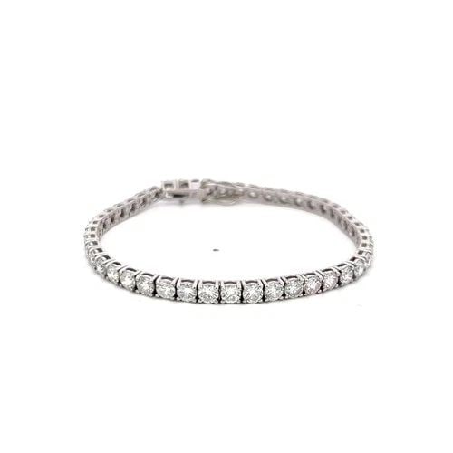 VINTAGE 18K WHITE GOLD TENNIS BRACELET WITH 8 CARAT ROUND G-VS DIAMONDS: VINTAGE 18K WHITE GOLD TENNIS BRACELET WITH 8 CARAT ROUND G-VS DIAMONDS Video: Video Link Detailed Description: 18K White Gold Tennis Bracelet, 8 Carat Diamonds, G/VS, Round, Vintage DESCRIPTION: Elev