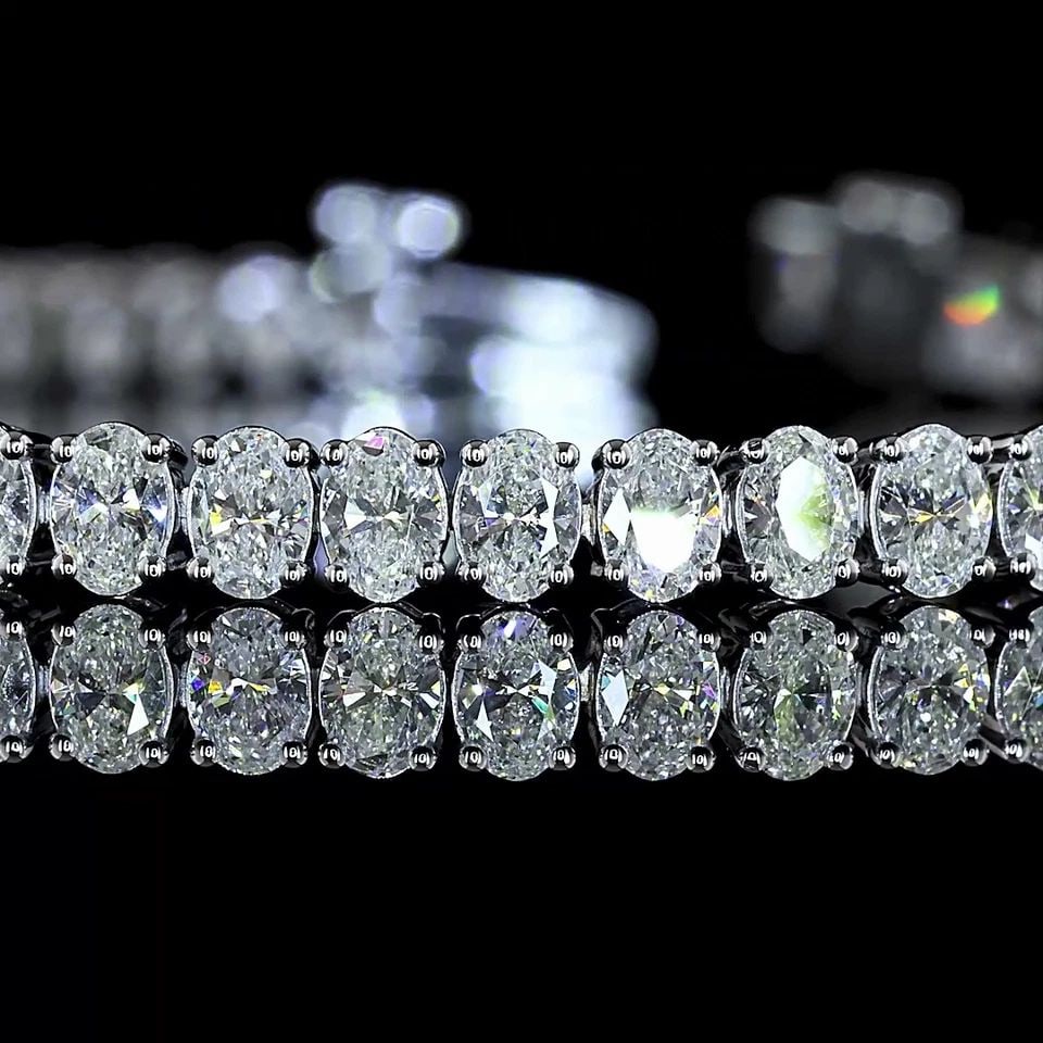 LAB-GROWN 4.87 CARAT OVAL E-F-VS+ DIAMOND 14K WHITE GOLD TENNIS BRACELET: LAB-GROWN 4.87 CARAT OVAL E-F-VS+ DIAMOND 14K WHITE GOLD TENNIS BRACELET Title: High-quality Brand-New Echo Friendly Elegant Lab-Grown 4.87 Carat Oval E-F-VS+ Diamond 14K White Gold Tennis Bracelet Vi