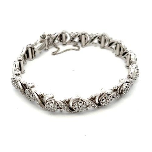 3.31 CARAT ROUND BRILLIANT I VS1 DIAMOND 14K WHITE GOLD LINK BRACELET: 3.31 CARAT ROUND BRILLIANT I VS1 DIAMOND 14K WHITE GOLD LINK BRACELET Title: 3.31 Carat Round Brilliant I VS1 Diamond 14 Karat White Gold Link Bracelet Style: Link Metal: 14 Karat White Gold Gemstone 