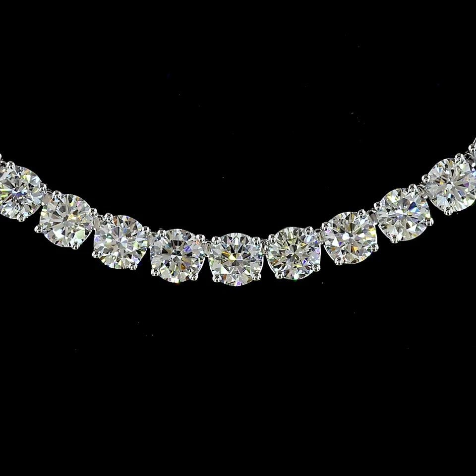 LAB-GROWN 24.92 CARAT ROUND E-F-VS2 DIAMOND 14K WHITE GOLD TENNIS NECKLACE: LAB-GROWN 24.92 CARAT ROUND E-F-VS2 DIAMOND 14K WHITE GOLD TENNIS NECKLACE Title: High-quality Brand-New Echo Friendly Elegant Lab-Grown 24.92 Carat Round E-F-VS2 Diamond 14K White Gold Tennis Necklac