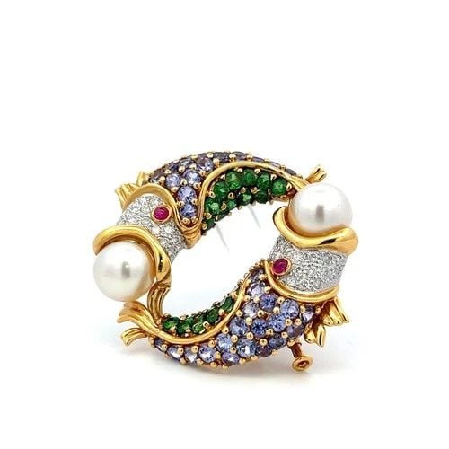 18K YELLOW GOLD PIN BROOCH WITH 0.5 CARAT ROUND DIAMONDS & MULTI-GEMSTONES: 18K YELLOW GOLD PIN BROOCH WITH 0.5 CARAT ROUND DIAMONDS & MULTI-GEMSTONES 18K YELLOW GOLD PIN BROOCH WITH 0.5 CARAT ROUND DIAMONDS & MULTI-GEMSTONES PRODUCT DESCRIPTION Detailed Description: Elevate 
