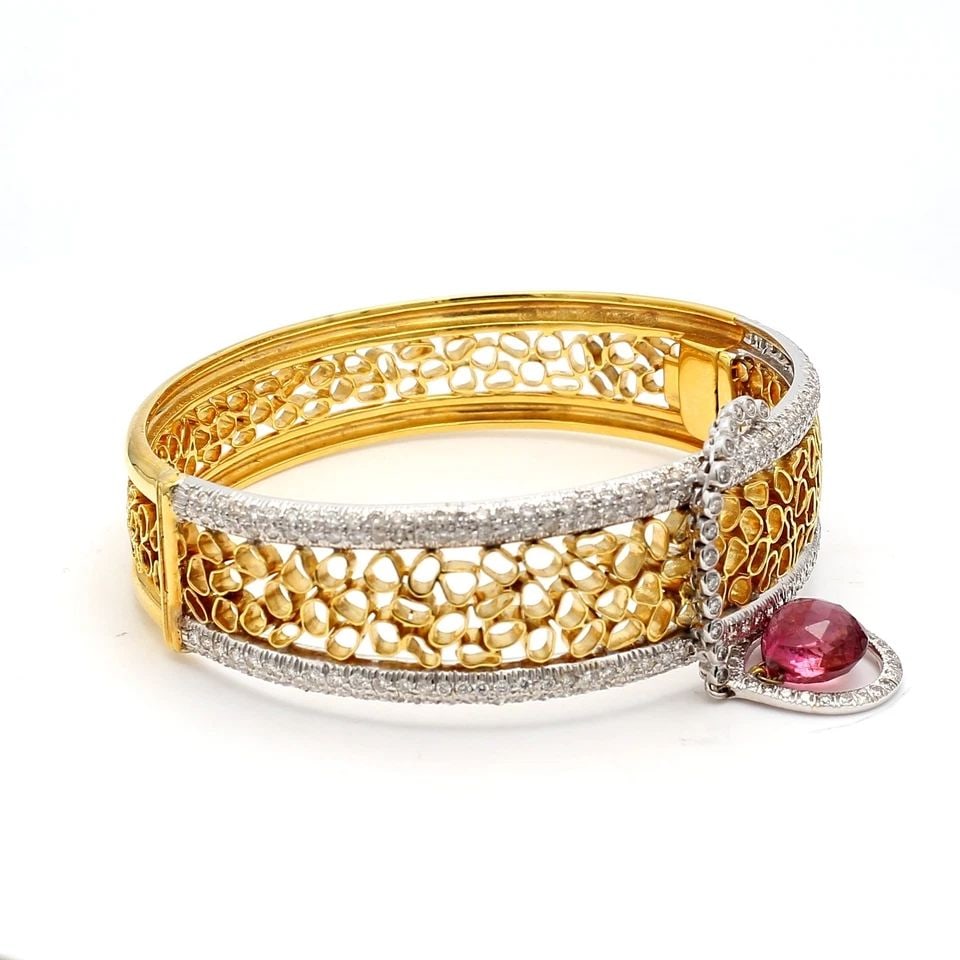 4.00 CARAT ROUND BRILLIANT H SI1 DIAMOND 18K YG BANGLE BRACELET (1 of 1)
