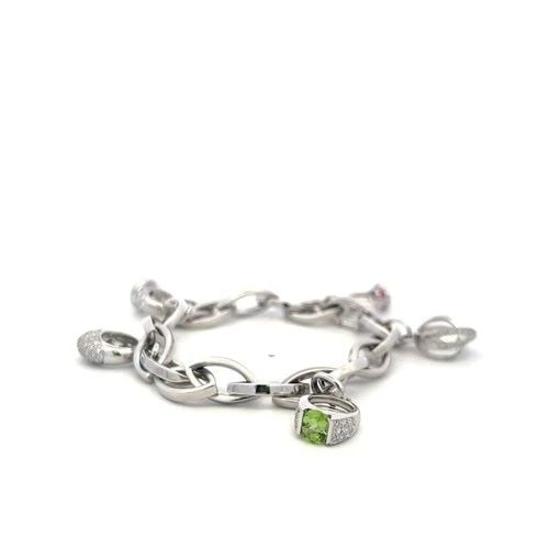 DIAMOND & GEMSTONE CHARM BRACELET 18K WHITE GOLD 0.75CT DIAMOND ESTATE (1 of 2)