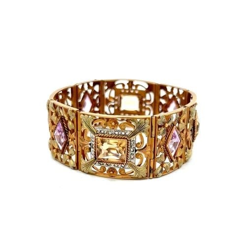 18K TWO-TONE GOLD LINK BRACELET WITH 0.91 CT ROSE DIAMONDS AND MULTI-GEMSTONES (1 of 2)