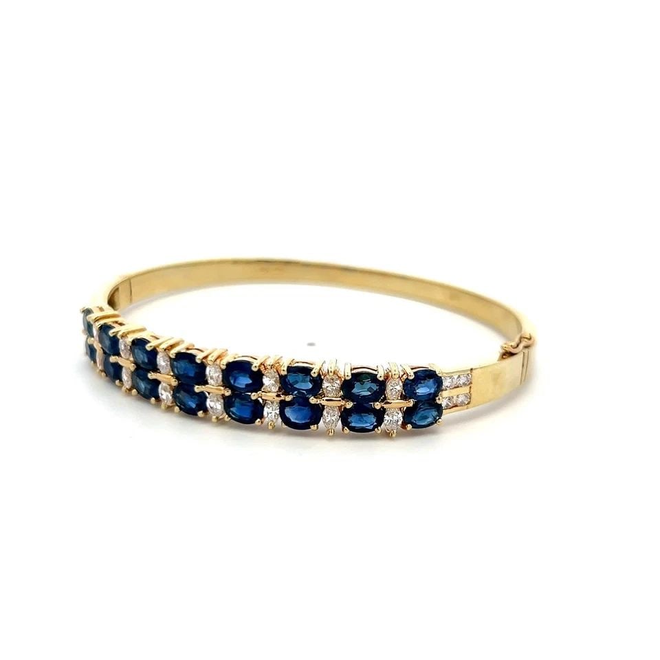 VINTAGE 14K YELLOW GOLD BANGLE BRACELET WITH 1 CARAT DIAMOND 6.64 CARAT SAPPHIRE (1 of 1)
