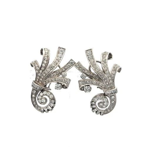 14K WG CLIP ON EARRINGS WITH 4.14 CARAT OLD EUROPEAN CUT & BAGUETTE DIAMONDS (1 of 2)