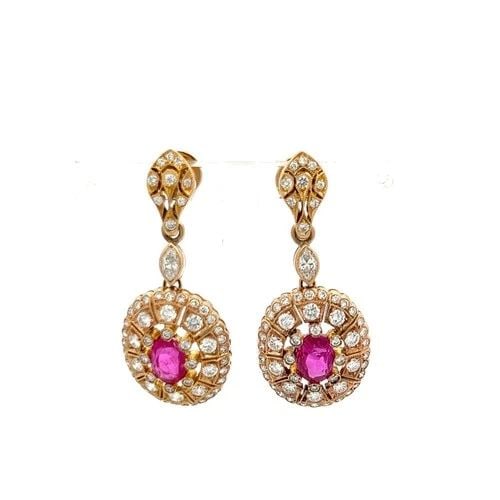 ESTATE 18K YG DROP EARRINGS WITH 0.83 CARAT DIAMONDS & 1.5 CARAT OVAL GIA RUBY (1 of 2)