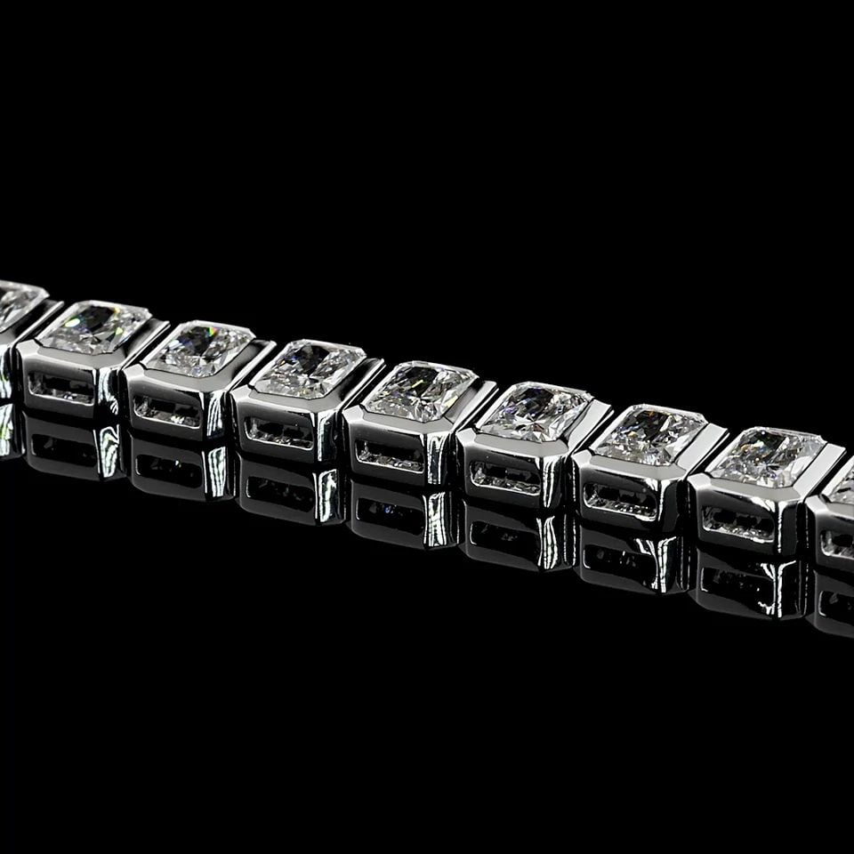 LAB-GROWN 11.18 CARAT RADIANT E-VVS2 DIAMOND 14K WG TENNIS BRACELET: LAB-GROWN 11.18 CARAT RADIANT E-VVS2 DIAMOND 14K WG TENNIS BRACELET Title: High-quality Brand-New Echo Friendly Elegant Lab-Grown 11.18 Carat Radiant E-VVS2 Diamond 14K White Gold Tennis Bracelet Vide
