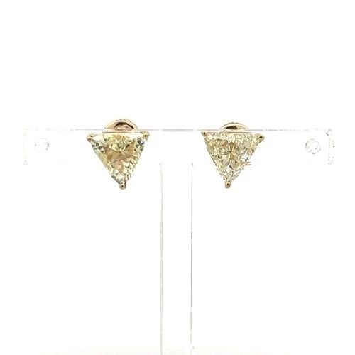 2.02 CARAT TRIANGULAR SHAPE O-U I1-SI1 DIAMOND 14K YELLOW GOLD STUD EARRINGS (1 of 2)