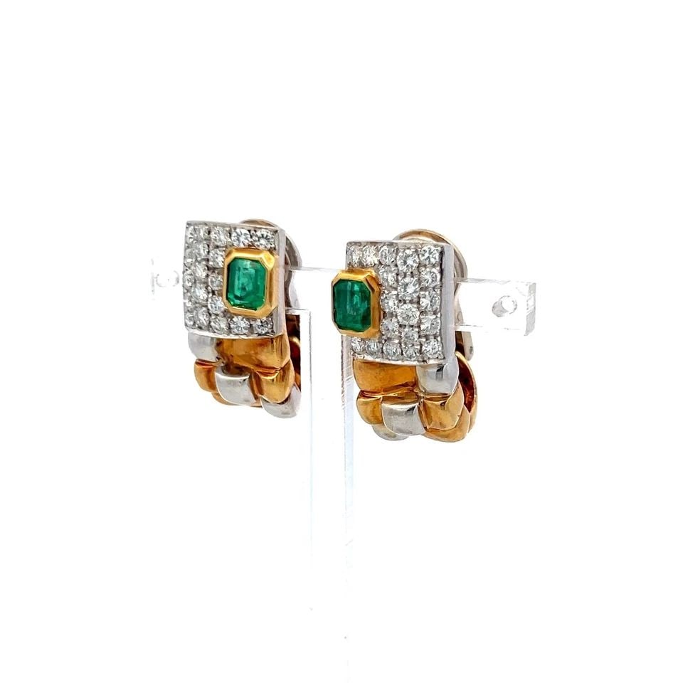 18K TWO-TONE GOLD CLIP-ON EARRINGS WITH 1.15 CARAT DIAMONDS & 0.9 CARAT EMERALD (1 of 1)