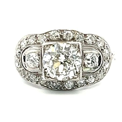 2.36 CARAT OLD EUROPEAN CUT AND ROUND DIAMOND PLATINUM ANTIQUE ENGAGEMENT RING: 2.36 CARAT OLD EUROPEAN CUT AND ROUND DIAMOND PLATINUM ANTIQUE ENGAGEMENT RING Title: This elegant antique engagement ring showcases a 1.36-carat Old European Cut diamond (J, SI1) certified by GIA, be