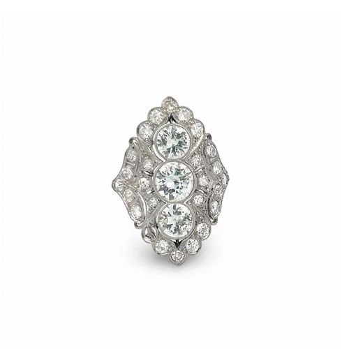 VINTAGE PLATINUM ART DECO RING WITH 2.80 CARAT OLD EUROPEAN CUT DIAMONDS H-I VS: VINTAGE PLATINUM ART DECO RING WITH 2.80 CARAT OLD EUROPEAN CUT DIAMONDS H-I VS Detailed Description: Embrace timeless elegance with this Art Deco platinum ring, adorned with 2.05 carats of old Europe